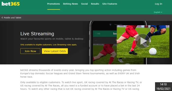 bet365 live sports streaming site